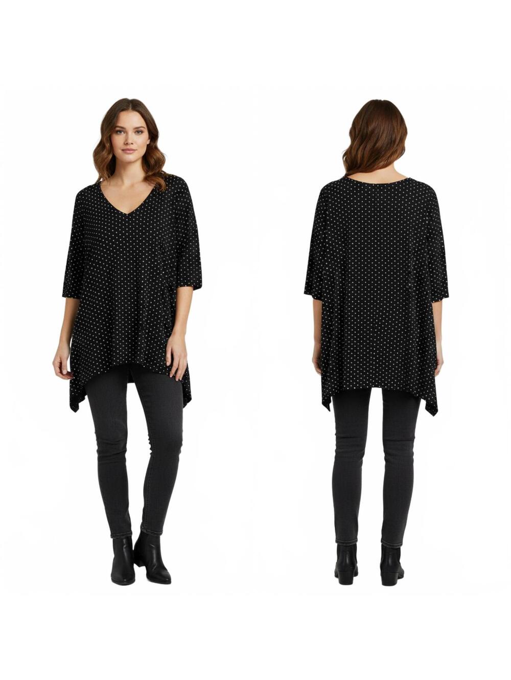 Stylemint Polka Dot Top V-Neck Casual Blouse Short Sleeve Black Size 5